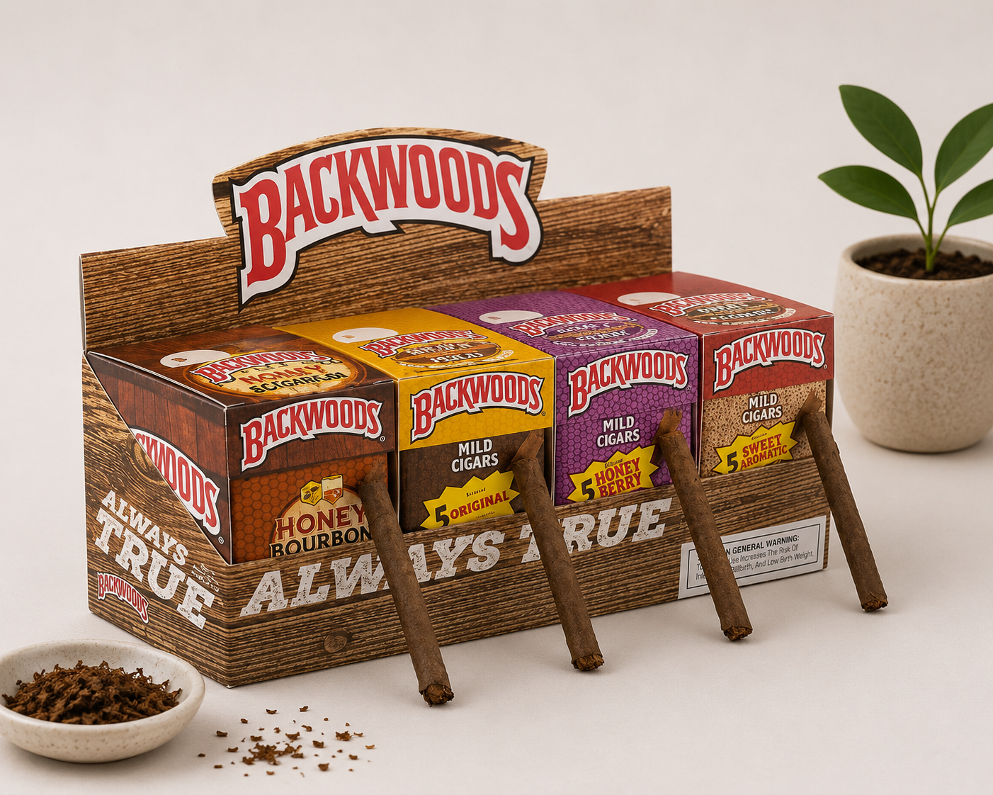 BACKWOODS ALL NATURAL TOBACCO CIGARS COUNTER DISPLAY BOX BACKWOODS ALL NATURAL TOBACCO CIGARS COUNTER DISPLAY BOX