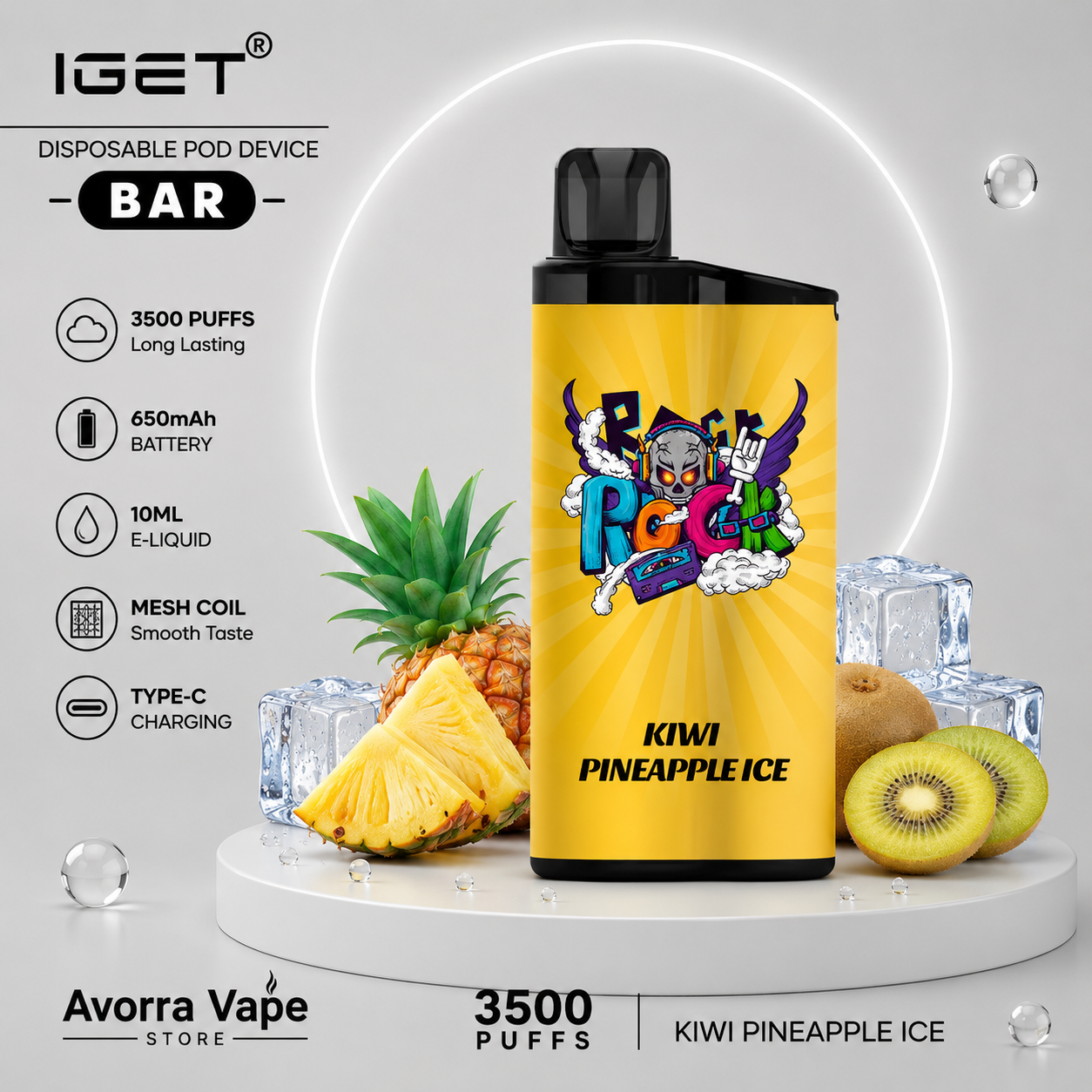 IGET BAR – KIWI PINEAPPLE ICE – 3500 PUFFS IGET BAR – KIWI PINEAPPLE ICE – 3500 PUFFS